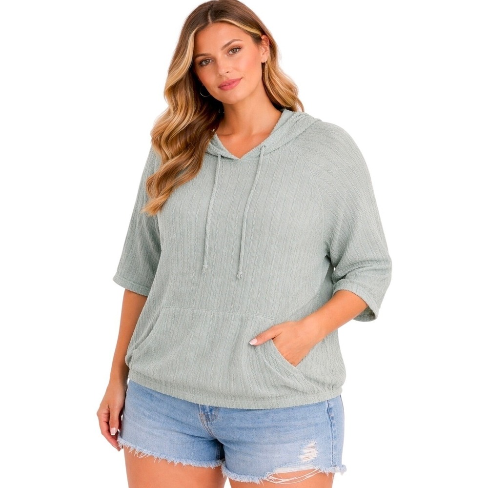 HEIMISH USA Light Sage Ribbed Hooded Sweatshirt